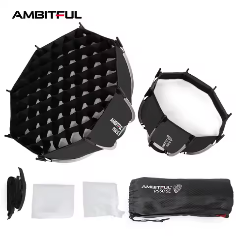 AMBITFUL 30cm PS30 SE 50cm PS50 SE Mini Quickly Release Bowens Mount Octagon Softbox + Honeycomb Grid for Flash LED Light