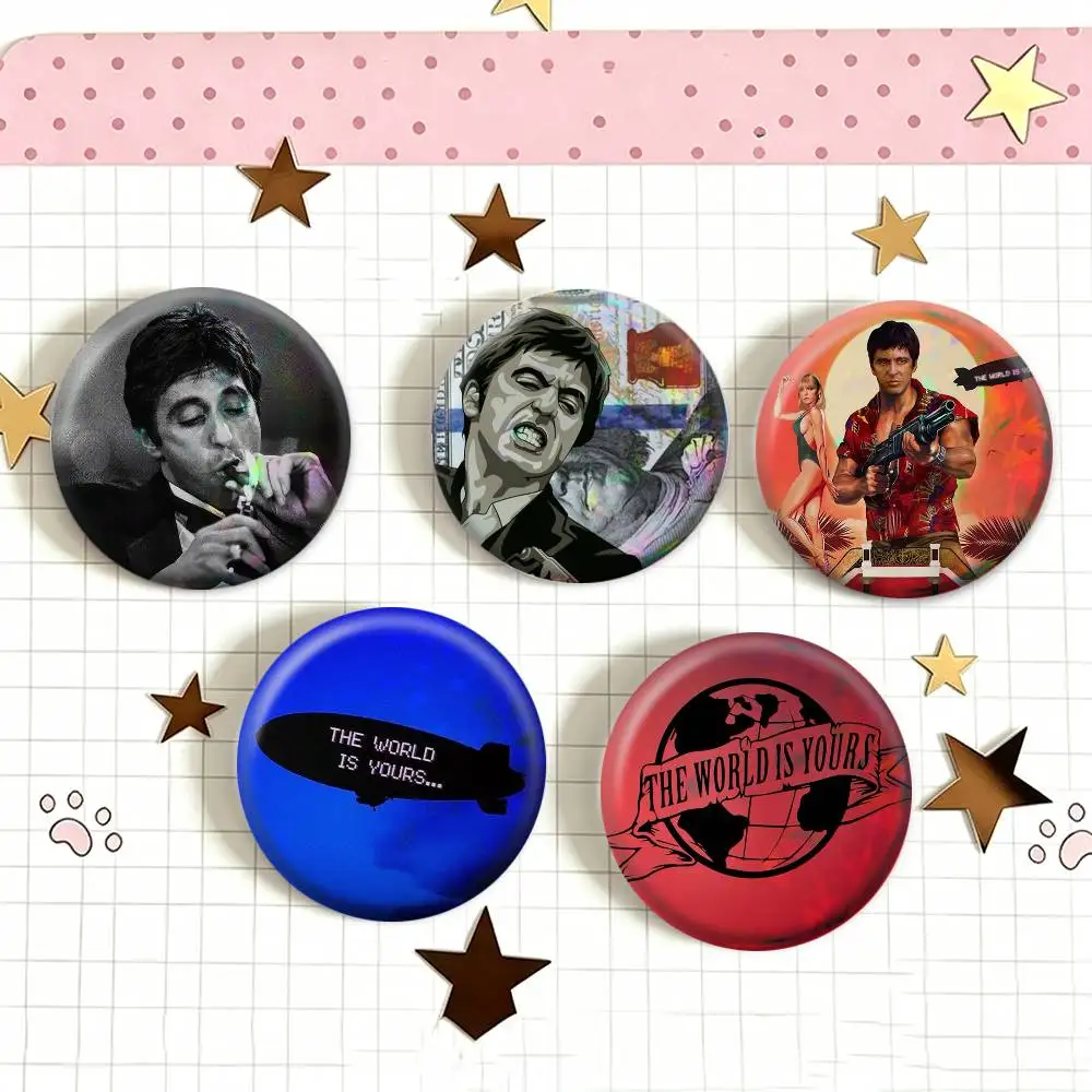 The W-World Is Yours S-Scarfaces   Laser Badge Creative Pins Brooch for Bag Clothes Hat Decor Gifts Fans Collect