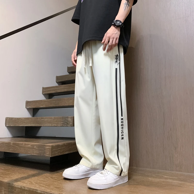 Pantalon léger et fin à rayures pour hommes, Streetwear d'été, Mode coréenne, Décontracté, Hip-hop, Rétro, Pantalon de jogging, Nouveau