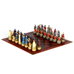 Juego de ajedrez con temática de guerra, conjunto de ajedrez con 32 figuras en 3D, talladas y pintadas, con juego de mesa en relieve, Genghis Chan Vs. Rusia