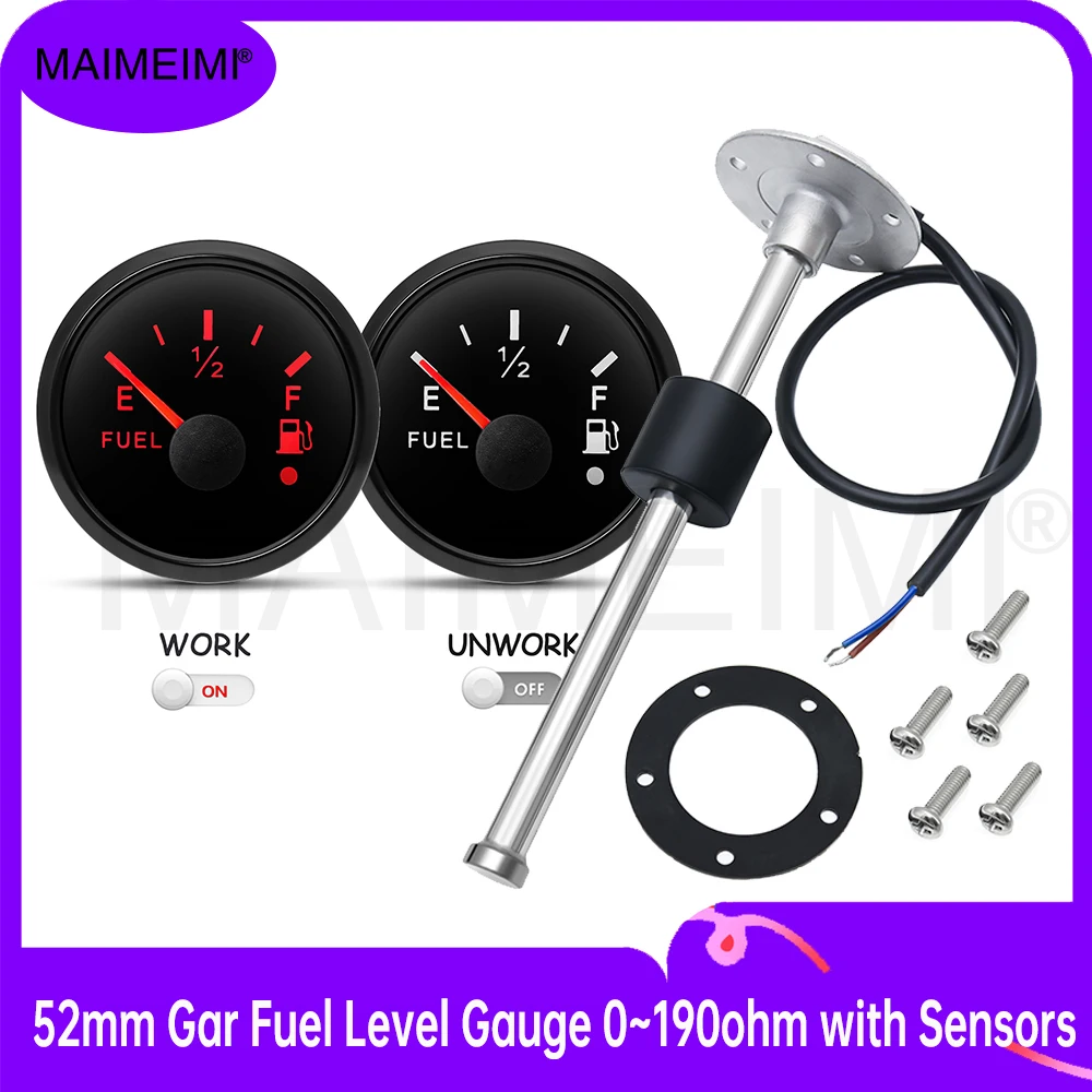 

52mm Gar Fuel Level Gauge 0~190ohm E-F Pointer Digit Gar Fuel Meter with Sensors 100MM-550MM for 12V 24V Car Marine Boat