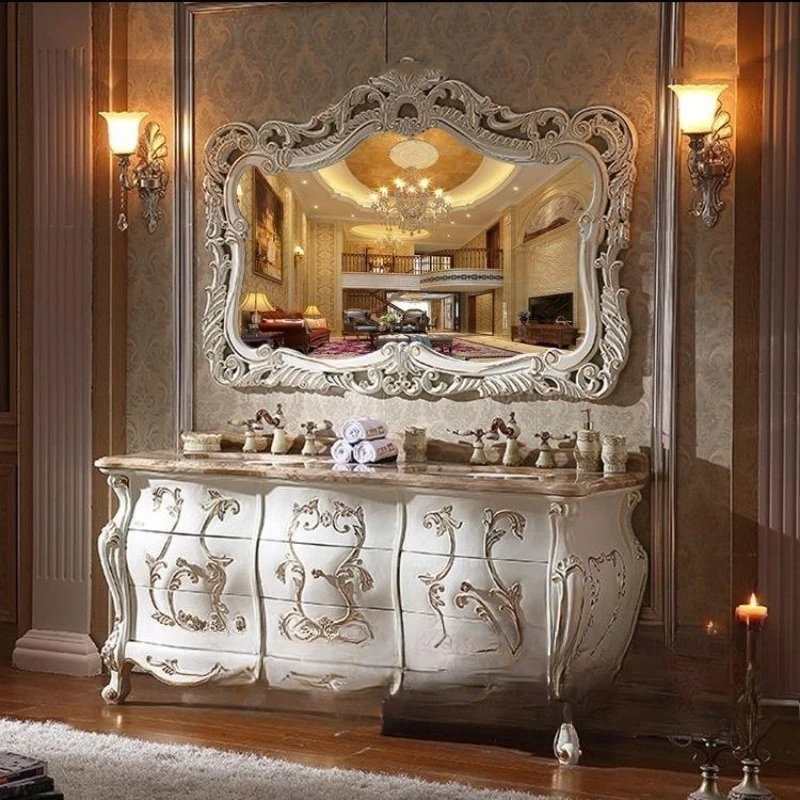 Luxury bathroom cabinet solid wood carving flower combination