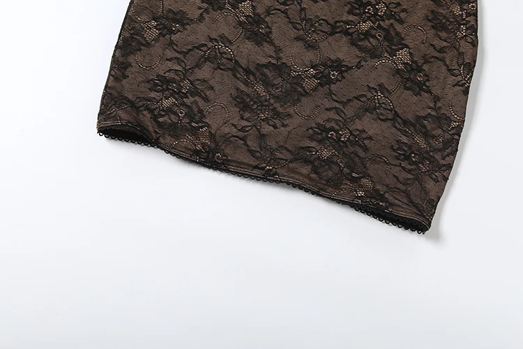 Weird Puss Blumen-Dekorationskleid für Damen, Hottie Patchwork-Spitze, hohler Stehkragen, eng anliegendes Hottie-Midnight-Sexy-Mini-Bodycon-Kleid – Detail 9