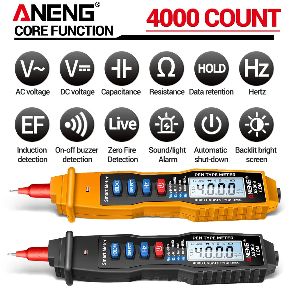 Aneng-測定ペンa3002/a3003/a3004/a3005/a3009,4000/6000カウント,黒色ペン,テスト済み,真のrmsツール