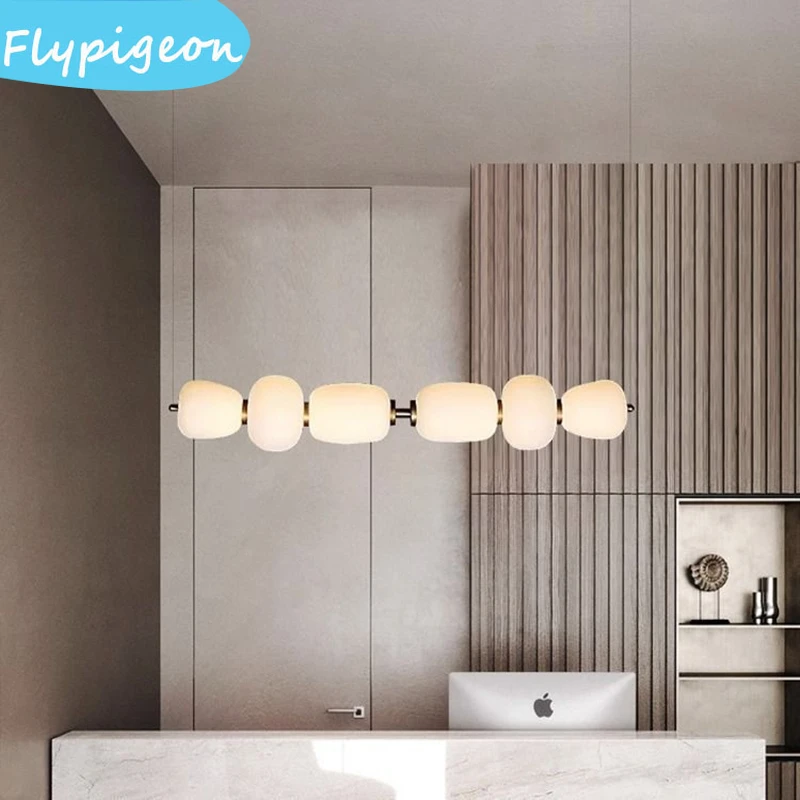 Lampu Gantung Kaca Putih Susu Modern Lampu Bola LED Nordic untuk Meja Makan Lampu Liontin Dekorasi Kamar Tidur Dapur Ruang Tamu