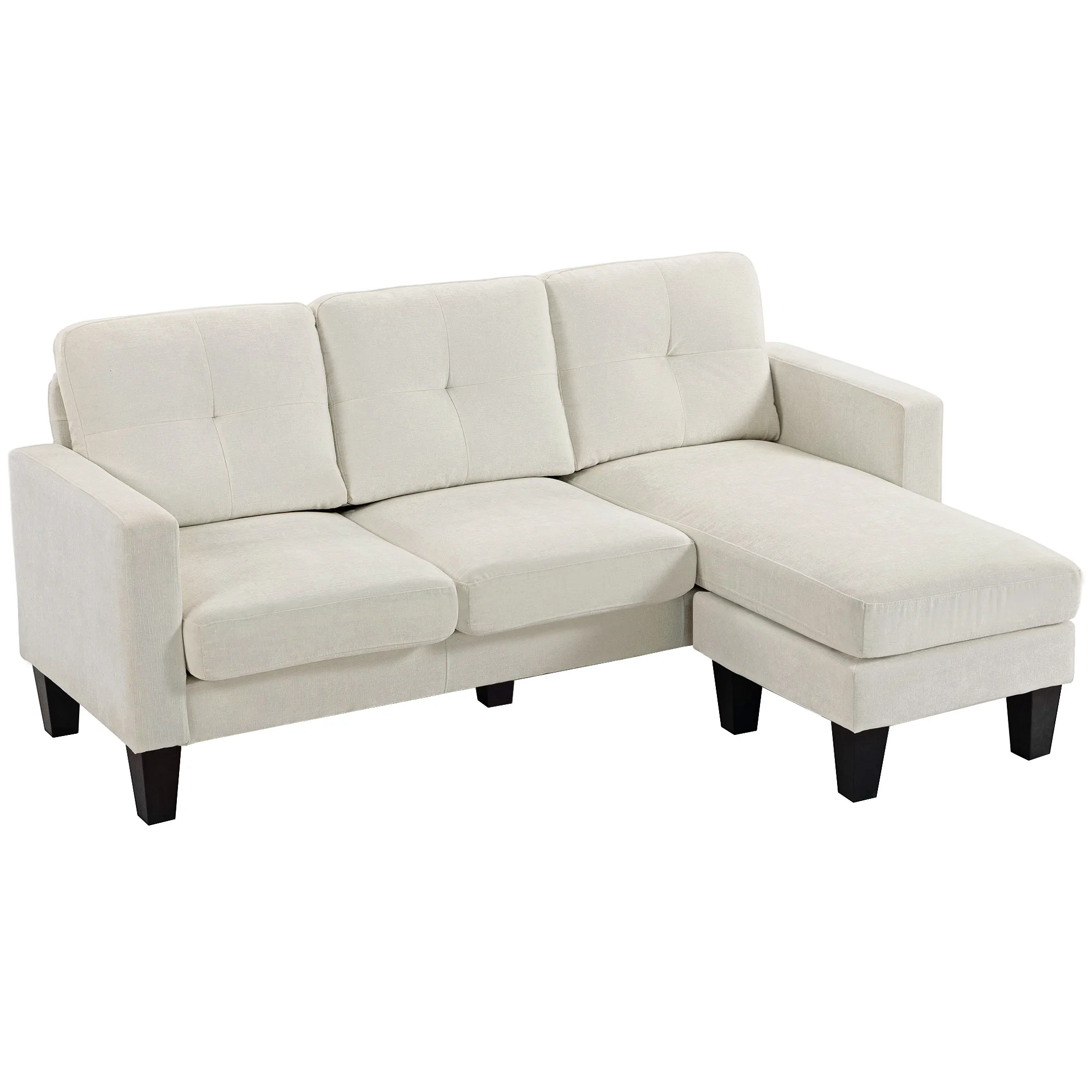HOMCOM Sofá Chaise Longue Reversible con Estructura de Acero Tapizado en Chenilla 186x130x84cm Crema