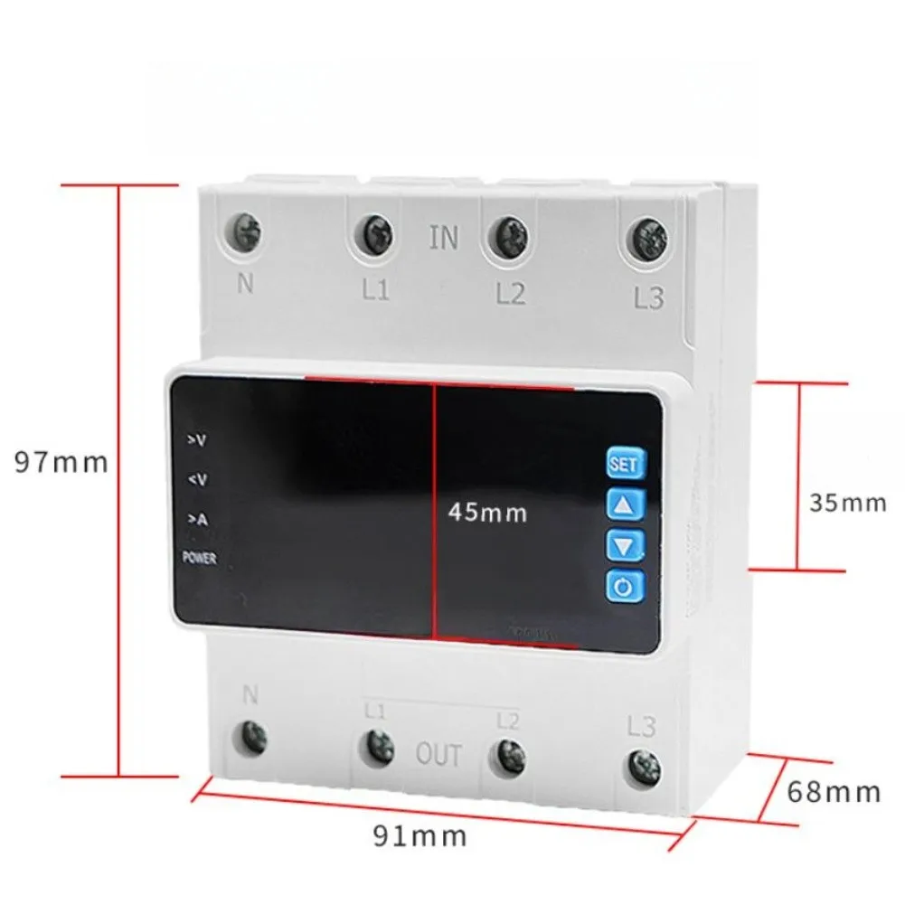 Adjustable Overvoltage Undervoltage and Overcurrent Protection Device for Three-Phase AC Systems with Rail Installation