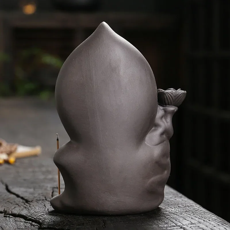 Purple sand backflow smoke aromatherapy burner, Guanyin sandalwood agarwood backflow incense burner home handicraft ornament