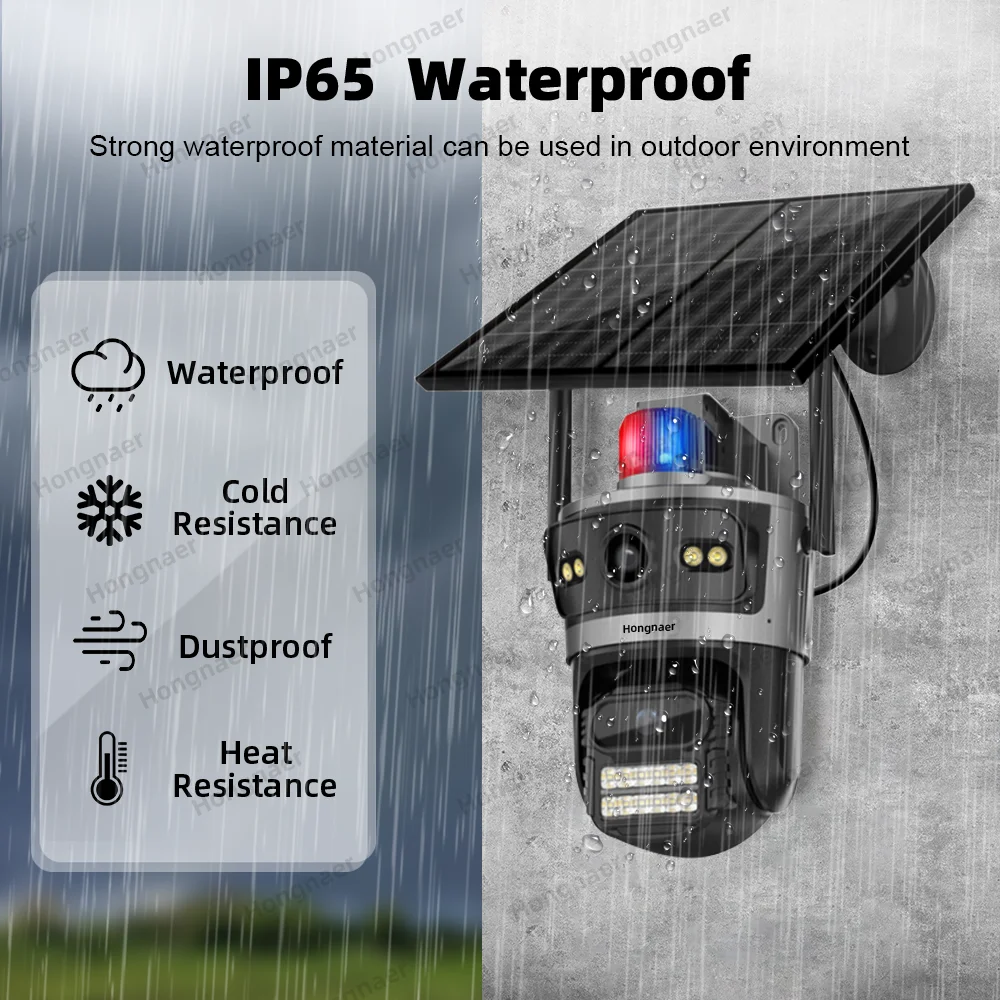 Hongnaer 8MP 4K عدسة مزدوجة AOV 24/7 تسجيل واي فاي لاسلكي يعمل بالطاقة الشمسية ICSee الأمن في الهواء الطلق 4G بطاقة Sim CCTV كاميرا تعمل بالطاقة الشمسية