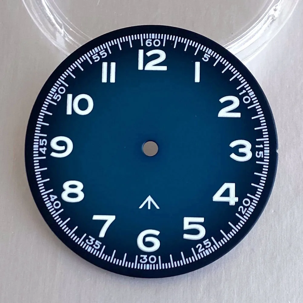 Tandorio 33.5mm Luminous Blue Green Black Arabic Numeral Pilot Watch Dial Face Fit NH35 NH36 ETA2824 PT5000 Miyota8215 VH31 Movt
