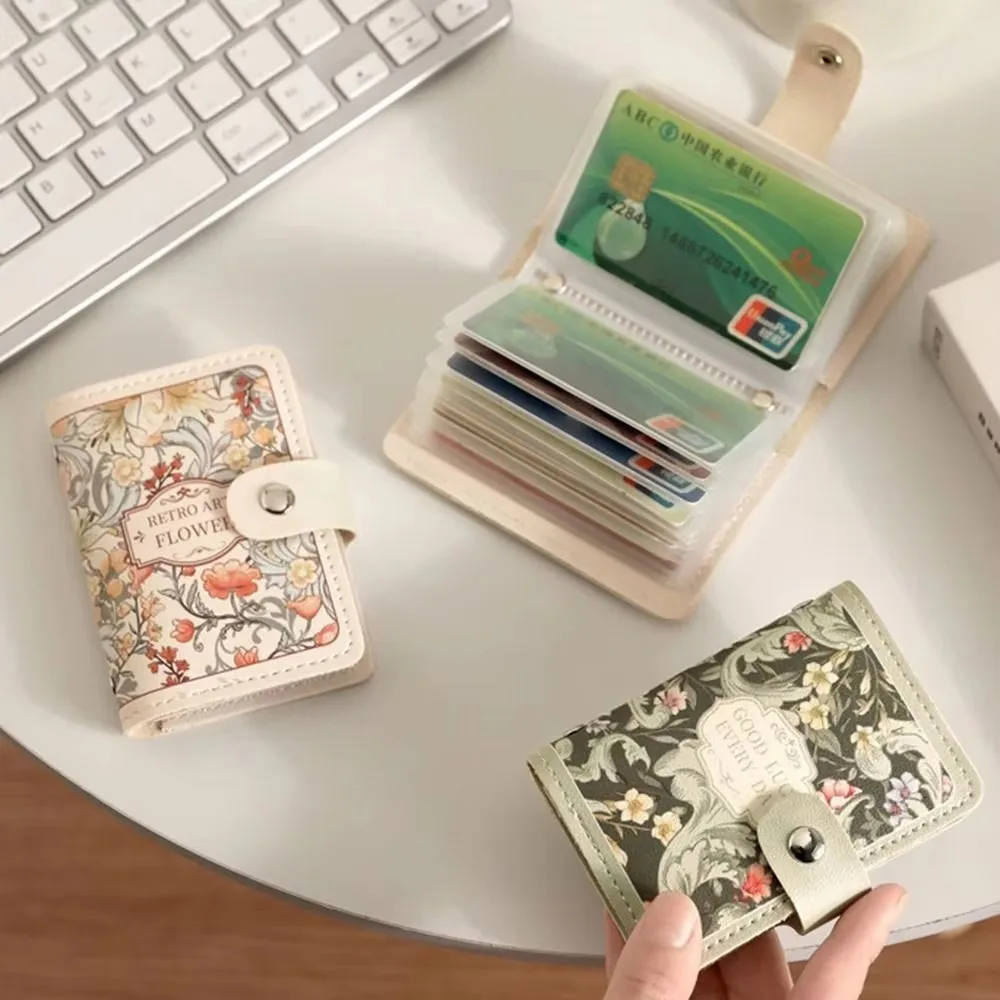 

Retro 20/30 Card Pockets Women Wallets Large Capacity PU Leather Money Bag Floral Oil Painting Lightweight Cards Bag Women
