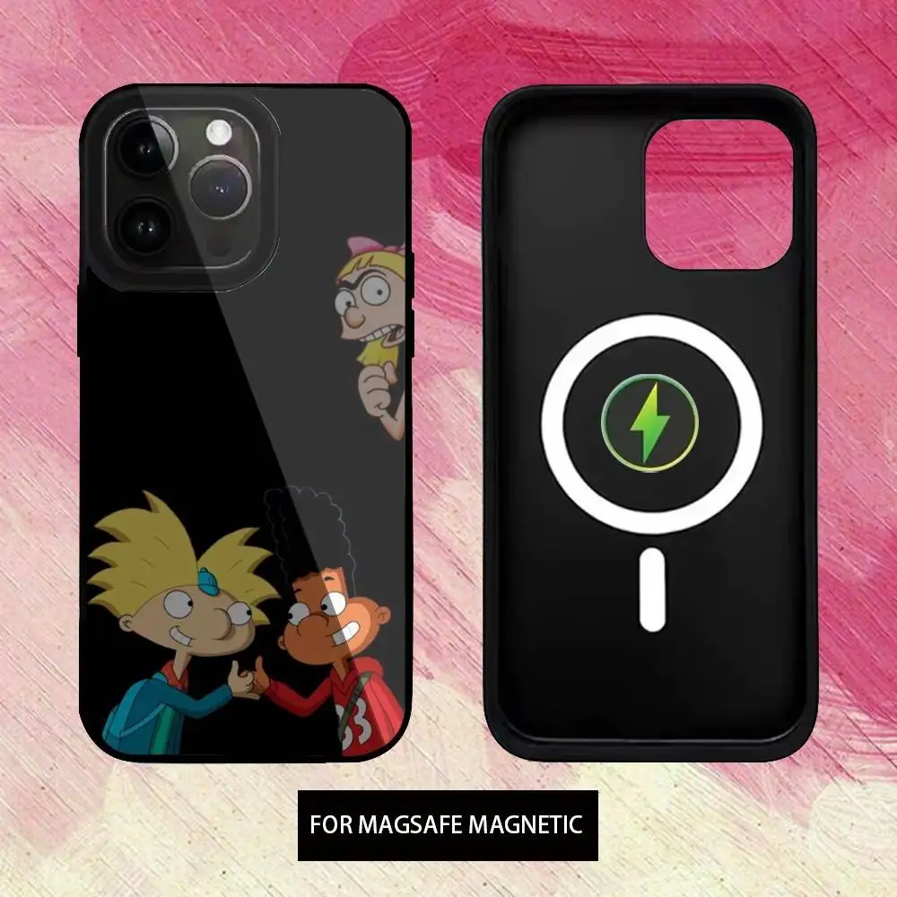 Hey Arnold Fondos Cartoon Telefoonhoesje voor iPhone17,16,15,14,13,12,11 Plus, Pro Max Magnetisch Magsafe Draadloos opladen