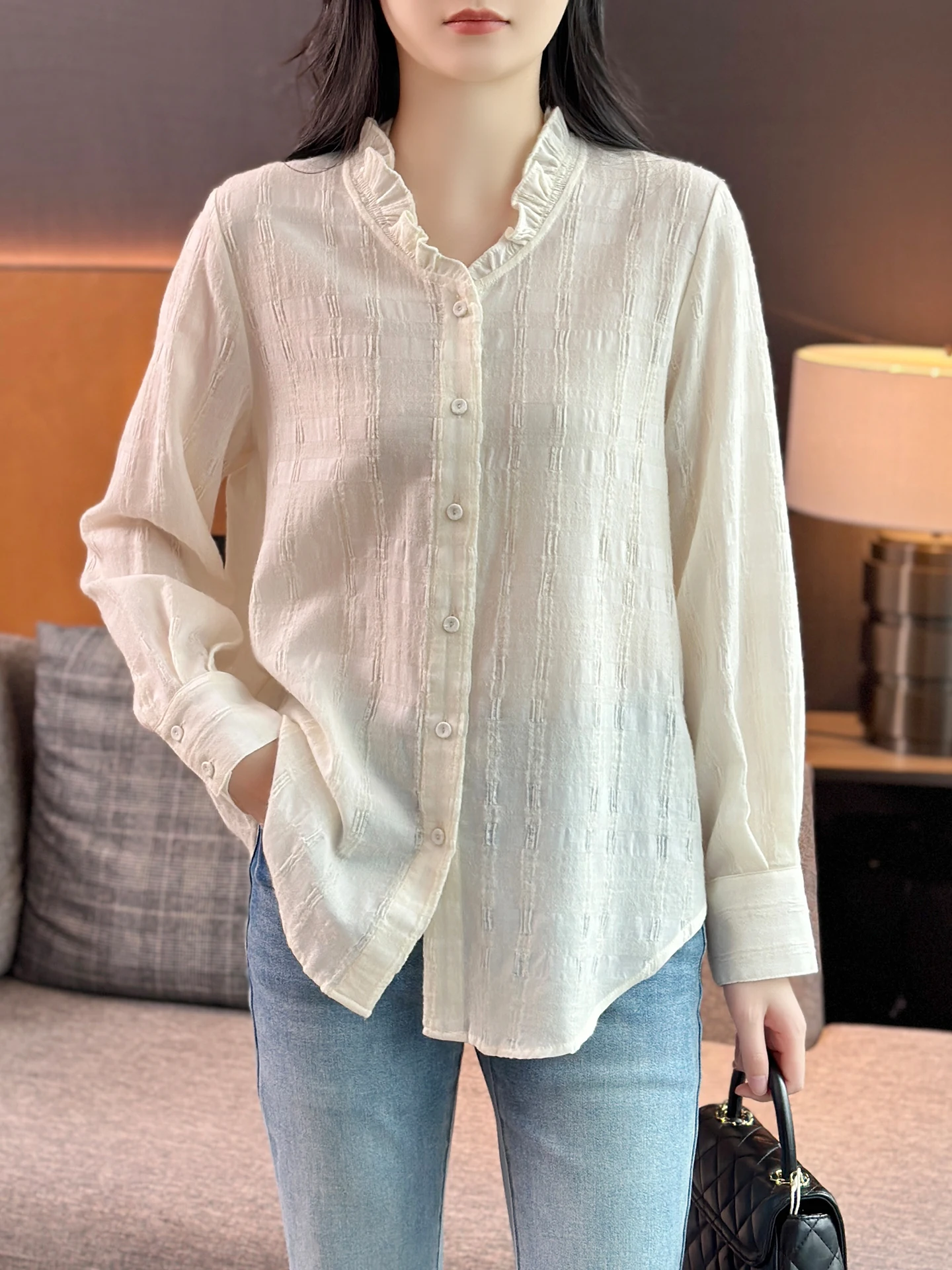 

Женская повседневная дышащая комфортная кофта свободного кроя Zuozhujia Gentle Sle V-Ne с длинными рукавами из шерстяного трикотажа