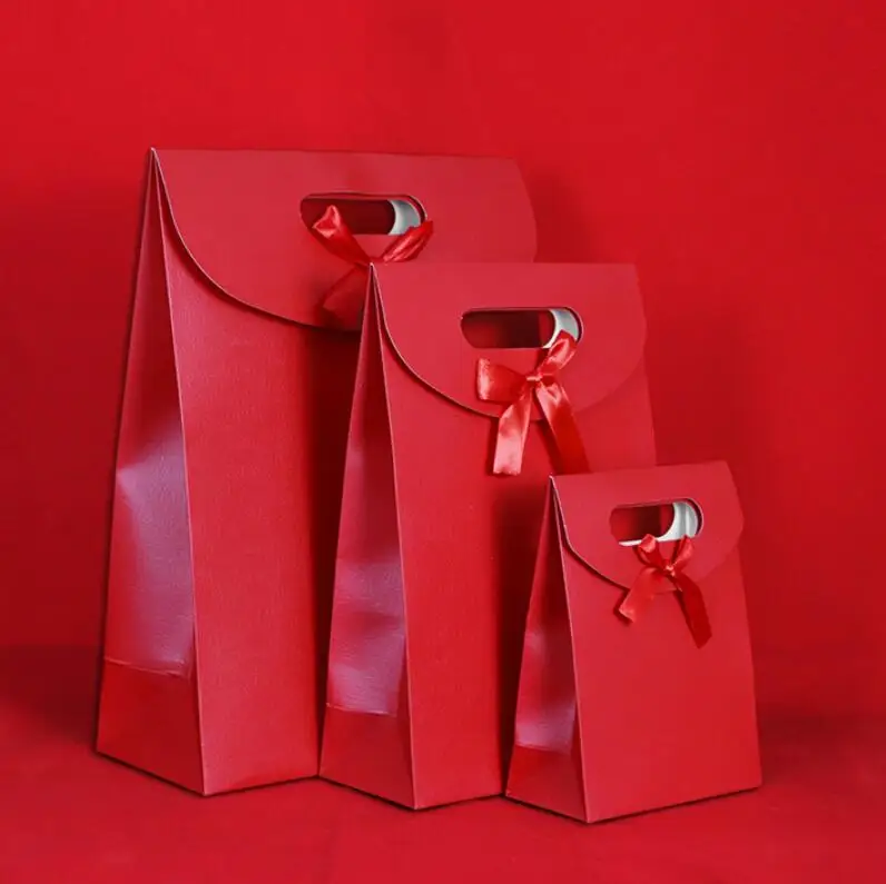 12pcs Paper Gift Bag Flip Cover Packaging Bag With Handle Wedding Candy Jewelry Packing Box Birthday Party Package