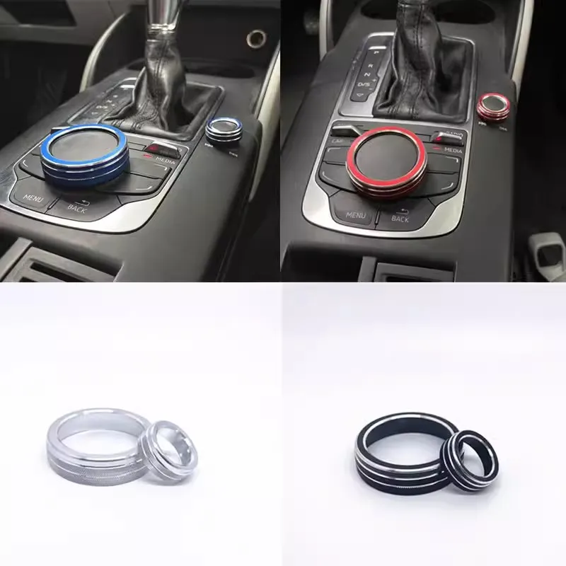 2 Car Interior Center Button Cover Multimedia Knob Ring Volume Trim Ring Sticker Fit For AUDI A3 V8 S3 2014-2019 Auto Accessorie