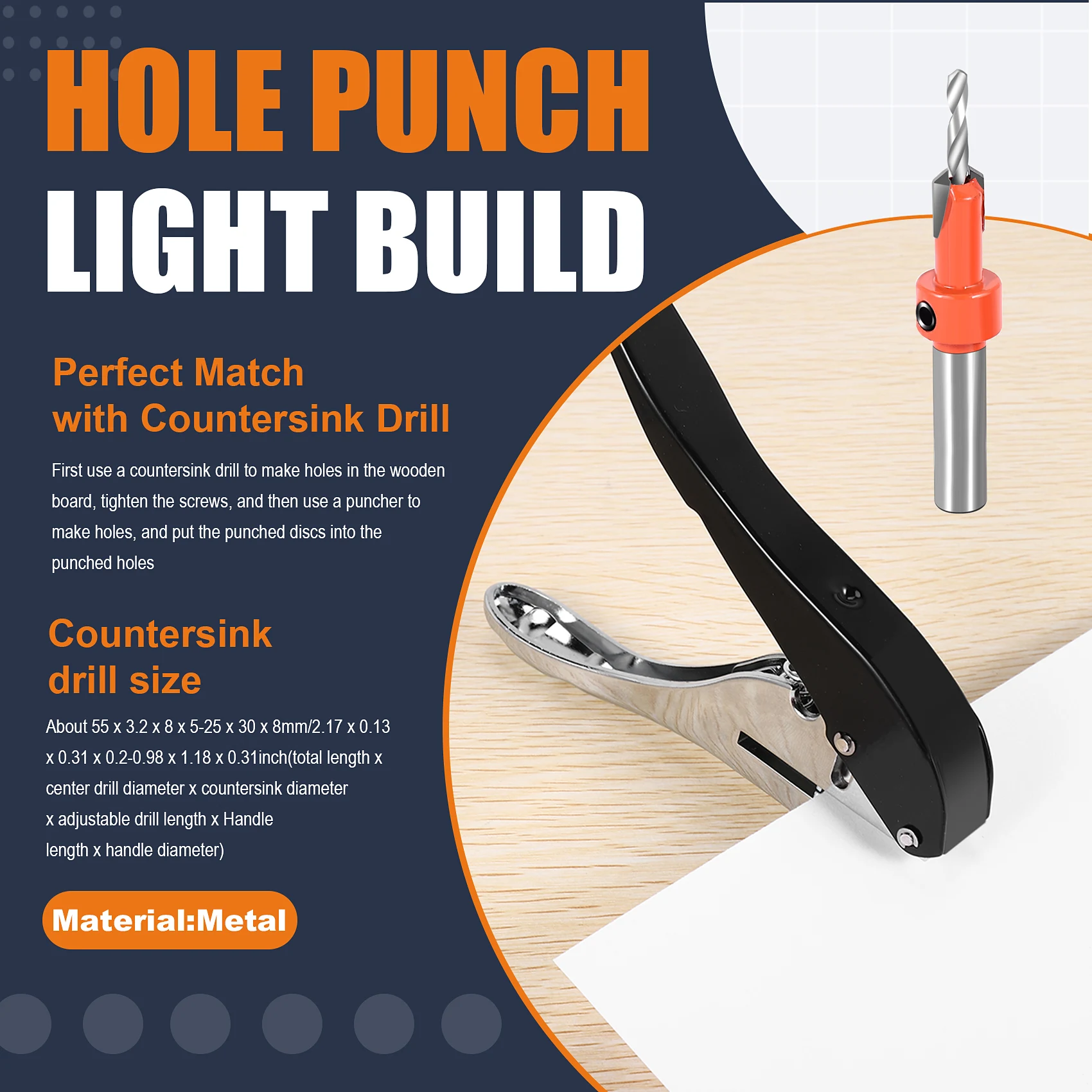 

2 Pcs Woodworking Tool Plier Screw Covers Hole Punch With Countersink Drill Adjustable Position 3.2Mm-[Kiri-XK]