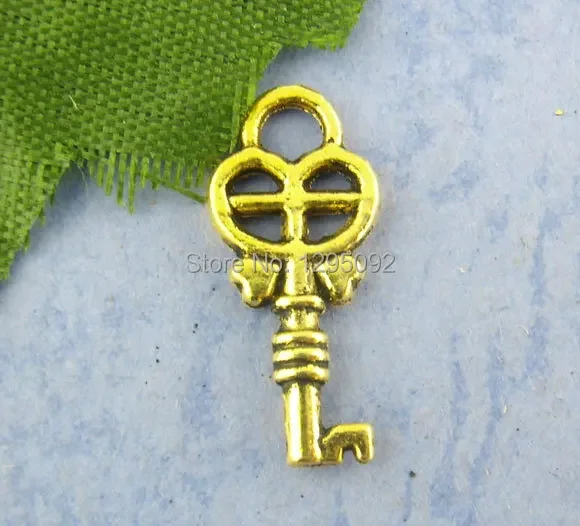1500Pcs New Charms Pendants Breloque Clef Key Heart Hollow Antique Gold Tone 8x18mm