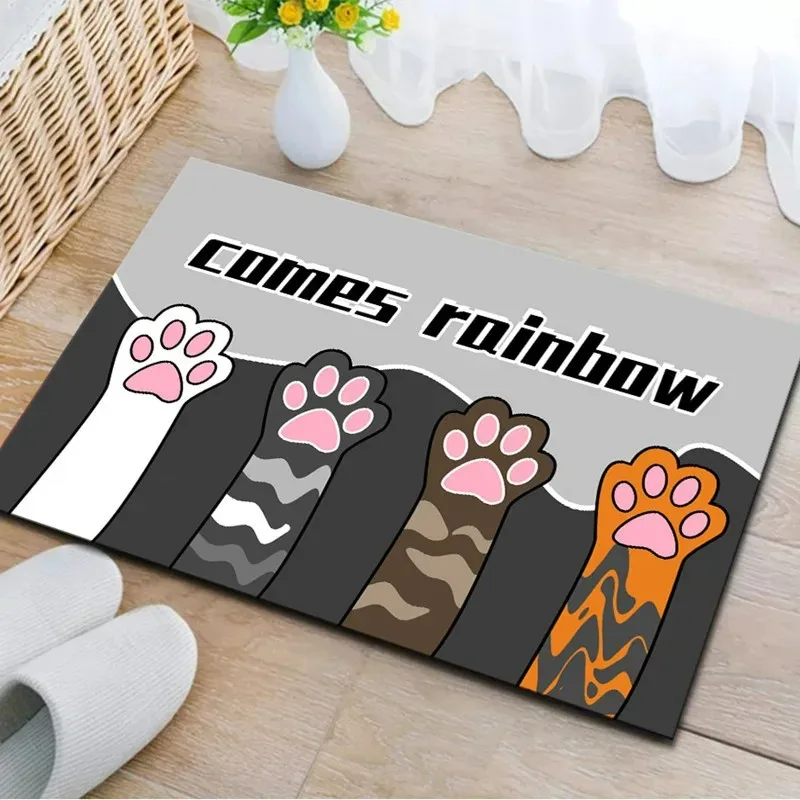 Lovely Cats Pattern Home Decor Entrance Doormats Cartoon Super Absorbent Bath Mats Non Slip Kitchen Toilet Rug Diatom Mud Carpet