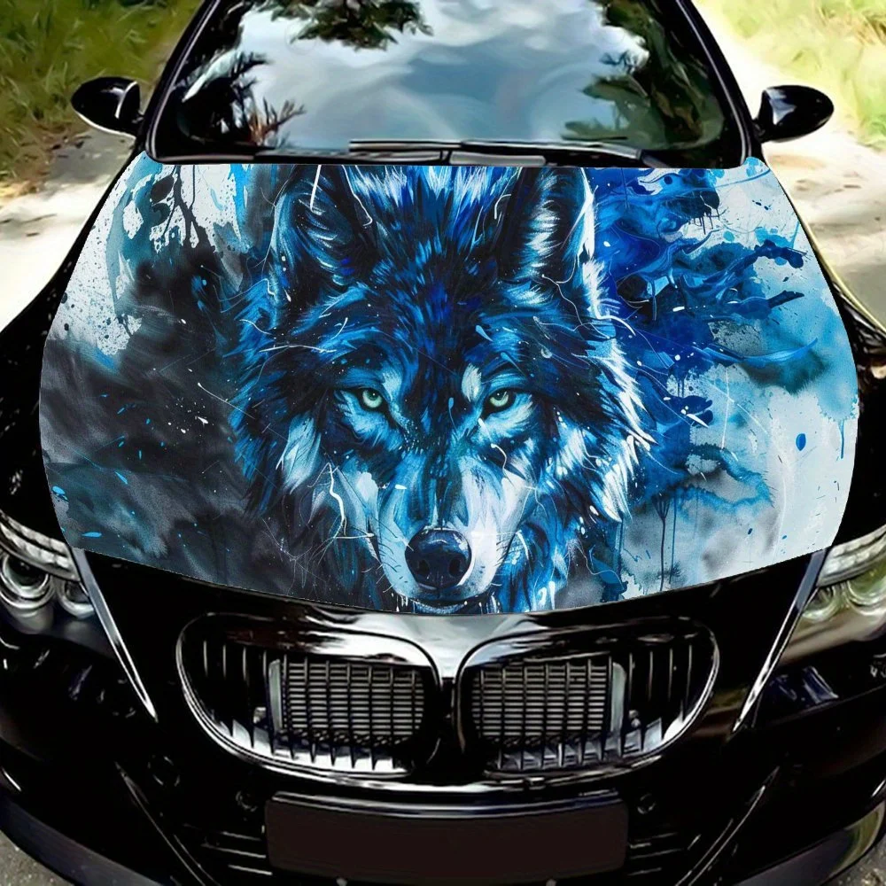 

Blue Splash Fantasy Wolf ПВХ автомобильные виниловые обертки, самоклеящаяся водонепроницаемая наклейка на капот автомобиля, защитная наклейка для украшения автомобиля