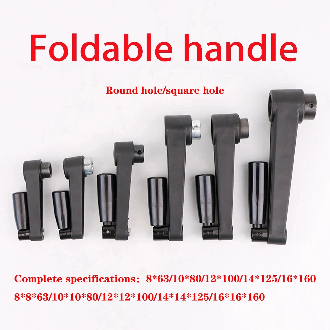 1-3Pcs Black Round Hole/Square Hole Mounting Foldable Crank Handles For Lathe Milling Machine Revolving Handle Length 63-160mm