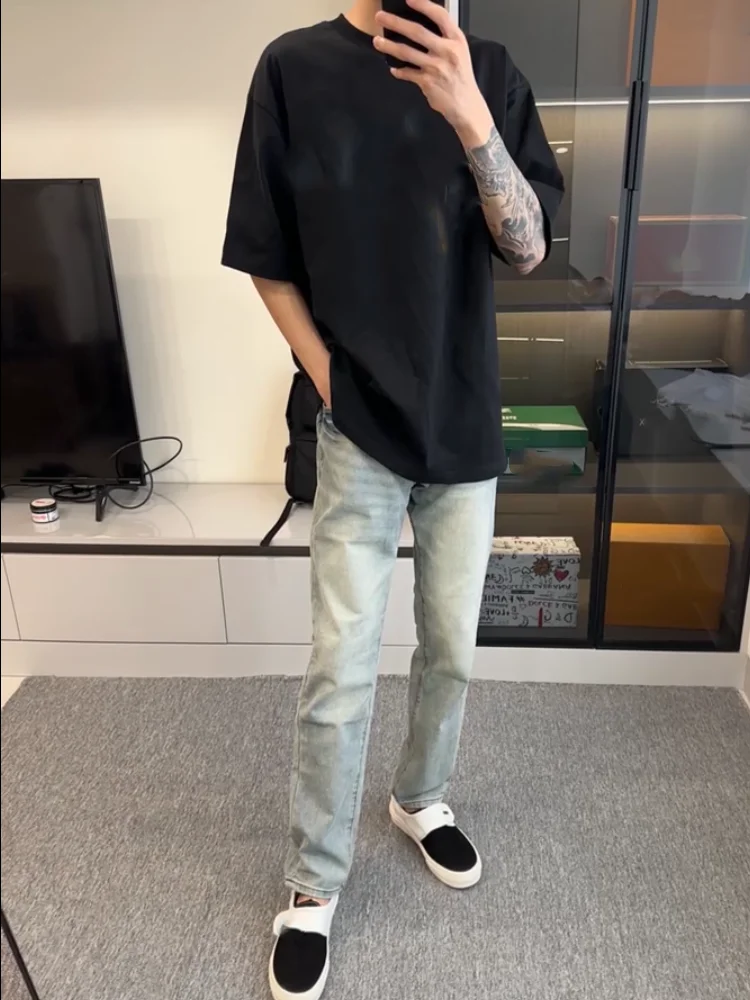 

Мужские джинсы в стиле ретро, американские, прямого кроя, зауженные, повседневные, износостойкие, модные, длинные брюки с эффектом потертости