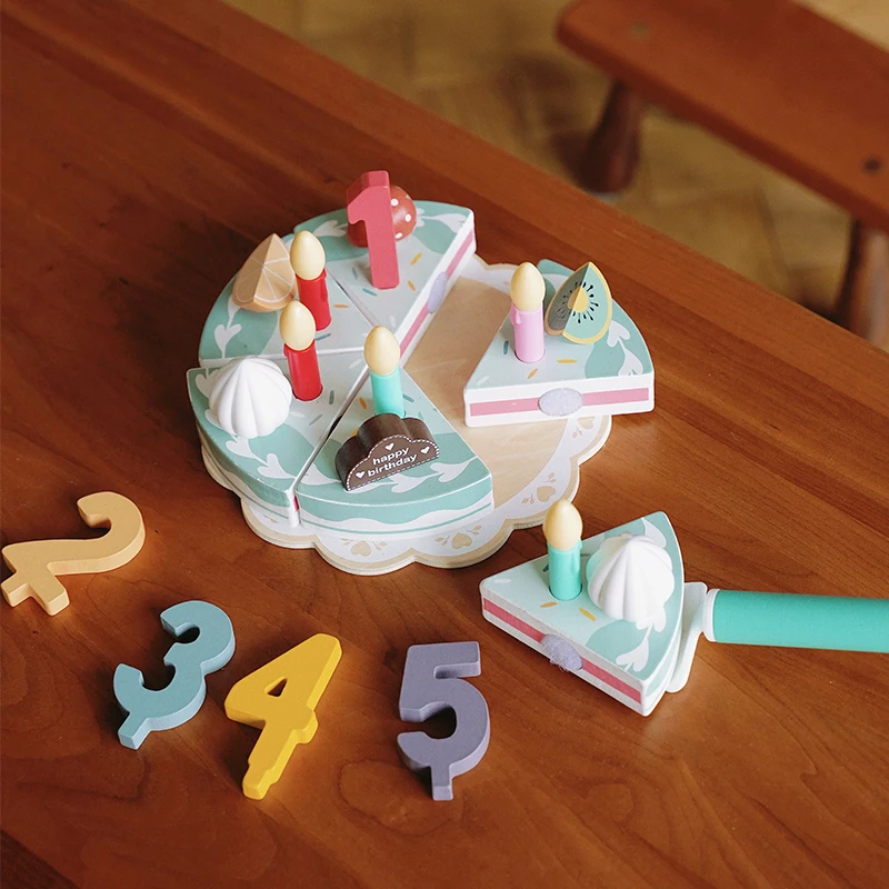 Kids Gifts Fashion Pretend Play  Cutting Wooden Simulation Cream Strawberry Birthday Cake Toy With Candles  Early Education