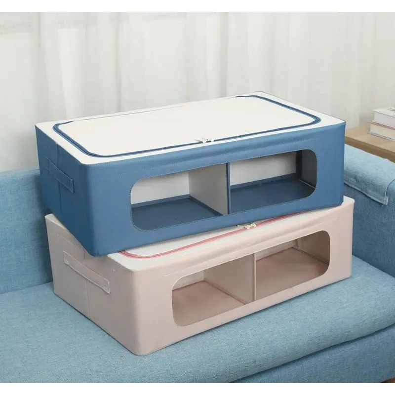 Under Bed Storage Container with Wheels Metal Frame Lid Household Wardrobe Organizer Box