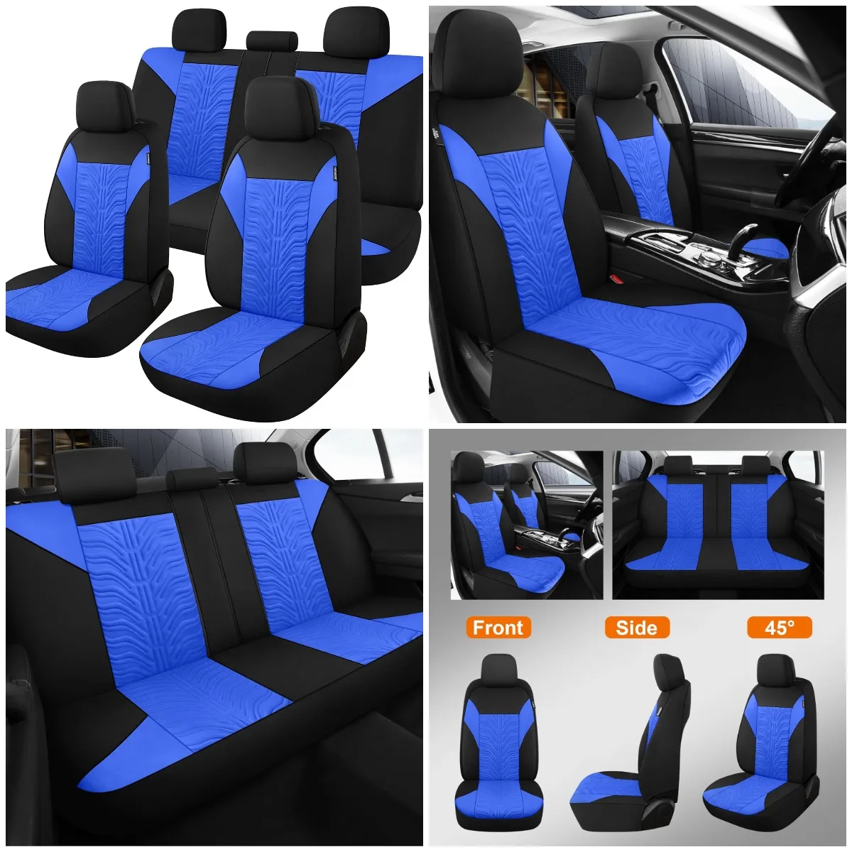 

Car Seat Covers Full Set, Washable Breathable Fabric, Universal Fit for Sedan SUV Truck (Black/Blue)