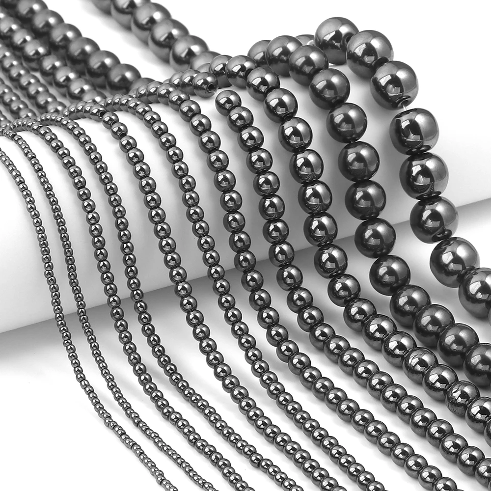 1 Strang schwarze Hämatit-Natursteinperlen, 2/3/4/6/8/10 mm, lose runde Perlen für DIY-Schmuckherstellung, Armband, Ohrringe, Zubehör – Detail 5