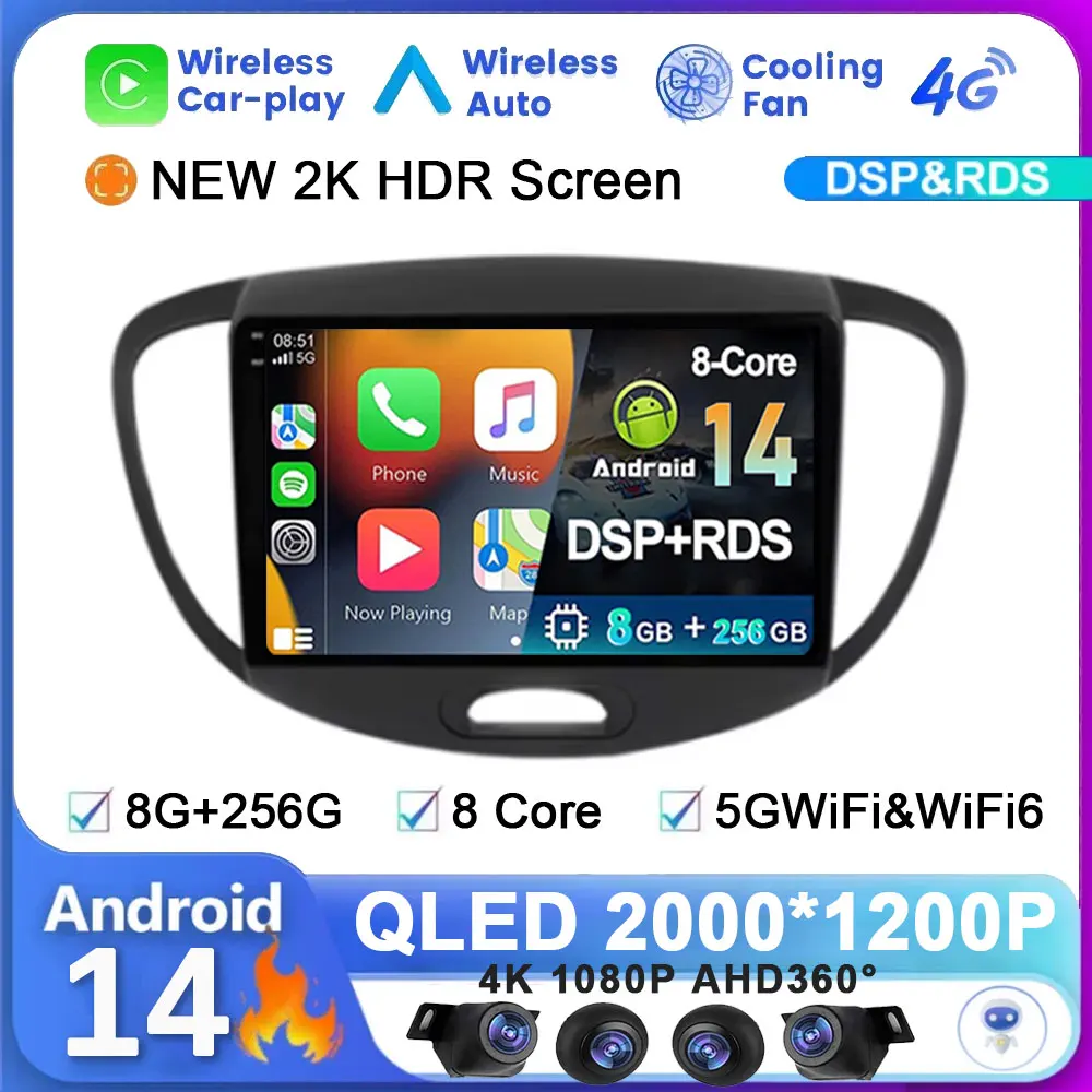 

Android 14 For Hyundai i10 2007 2008 2009 2010-2013 Auto Car Radio Wireless CarPlay Multimedia GPS Player Navigation DSP Stereo