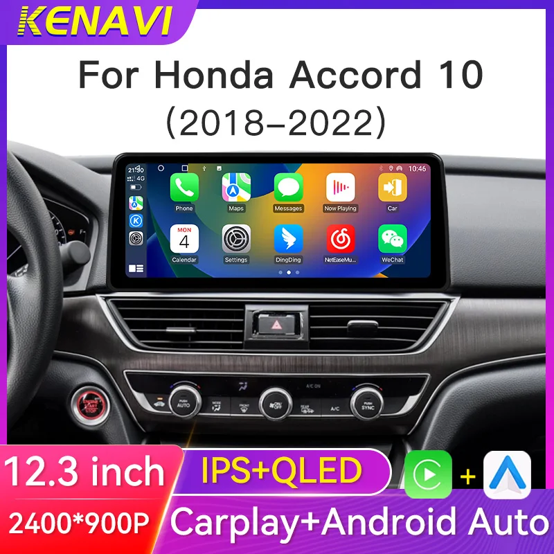 

12,3-дюймовый 2-дюймовый автомобильный стерео радио на базе Android для Honda Accord 10 2018-2022, мультимедийный видеоплеер, навигация, GPS, беспроводная автомобильная магнитола Carplay, без DVD, с экраном 2K