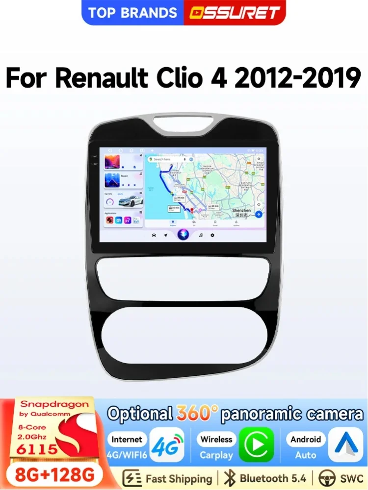 OSSURET Bestseller 10,1 Zoll 2 Din Android 14 Autoradio für Renault Clio 4 2012-2019 mit Qualcomm Snapdragon 6115 Octa-Core GPS-Navigation Bluetooth Freisprecheinrichtung SWC CANBUS Wireless Carplay