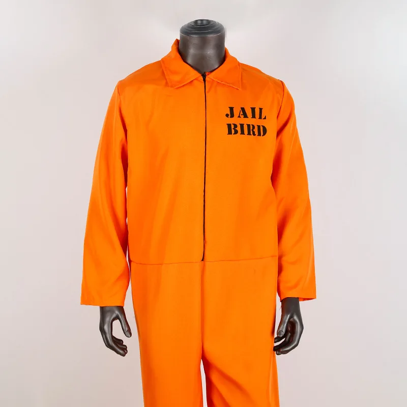 Trajes de prisioneiro masculino laranja Convict Inmate adulto trajes de Halloween para homens