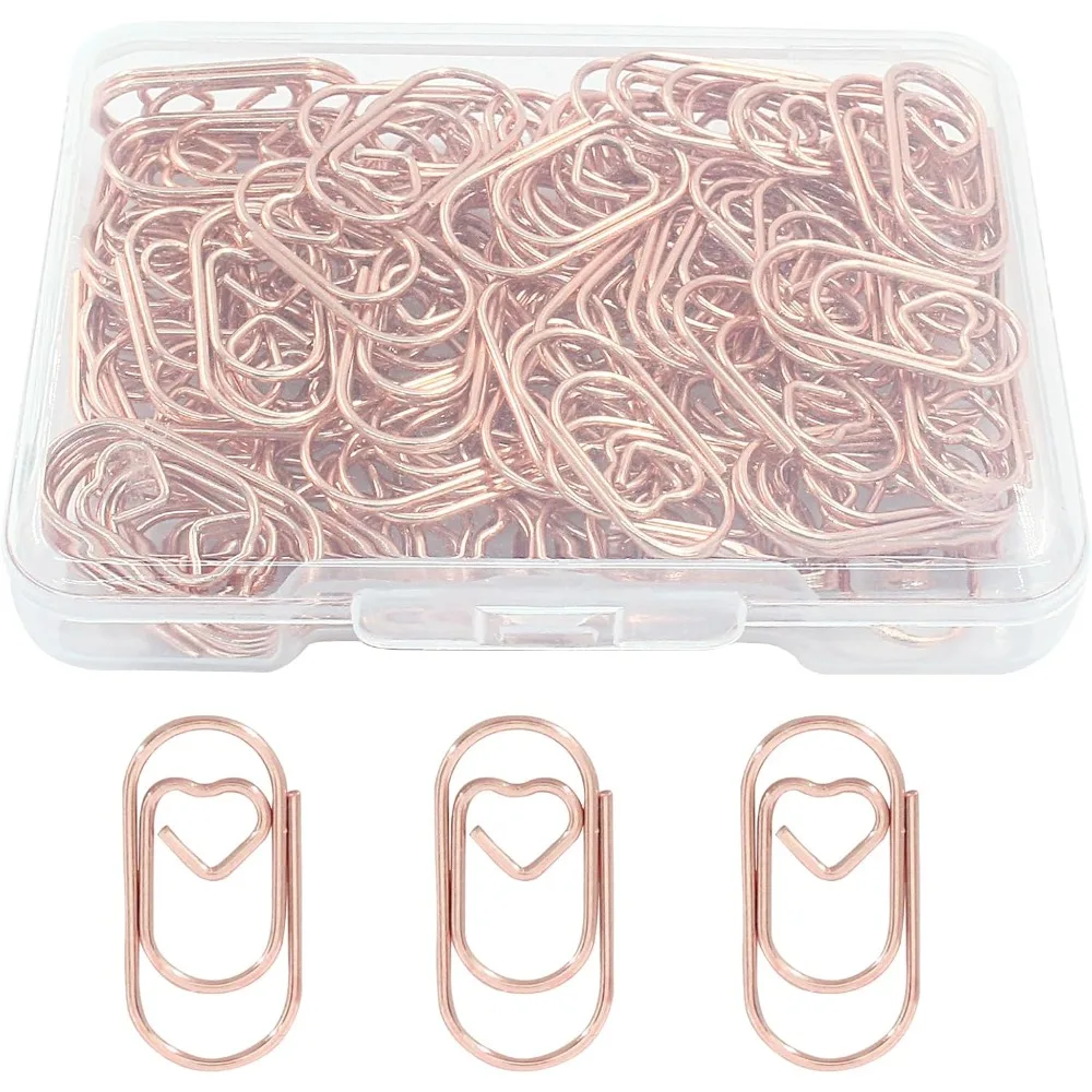 

US Shipping 100 Pcs Mini Heart Paper Clips 2 cm Tiny Rose Gold Office Supplies for Decoration Organization