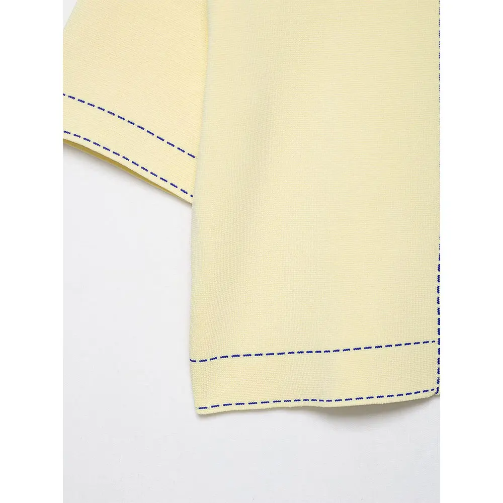 Willshela 여성 패션 옐로우 패치 워크 니트 반팔 카디건 여성 세련된 레이디 캐주얼 Mujer 탑 셔츠