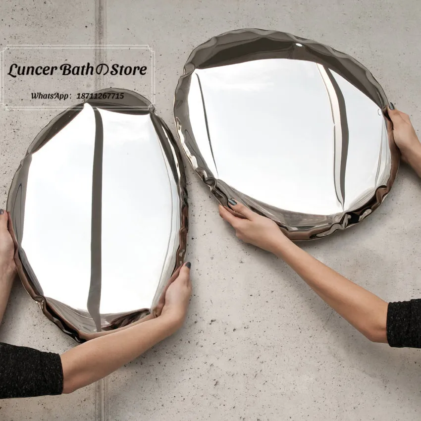 Designer Irregular Full Length Mirror, Nordic Style Stainless Steel Waterdrop Shaped Floor Mirror for Home