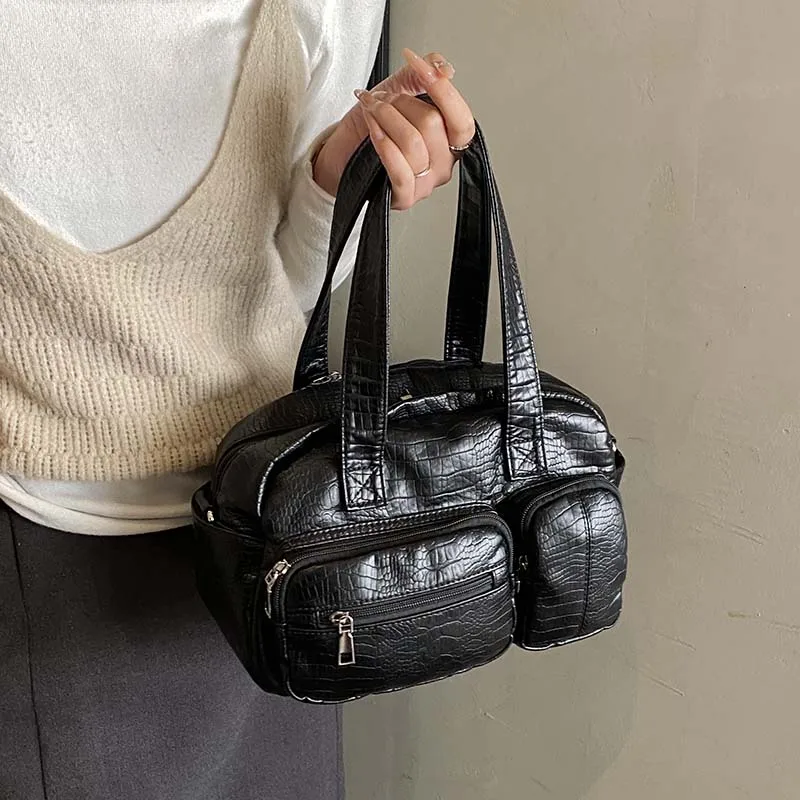 

Small PU Leather Bag 2-in-1 Top Handle Crossbody Bags 2025 Fashion Vintage Edgy Style Casual Daily Commute Handbag for Women