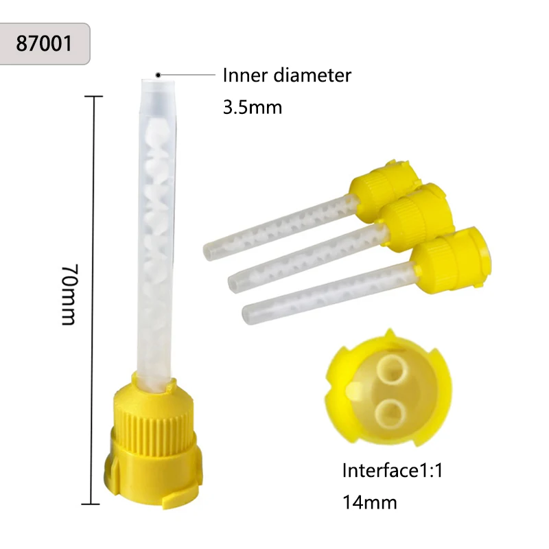 Yellow Dental Impression Mixing Tips, Ponta Intraoral, Borracha De Silicone, Cabeça De Mistura, Tubo De Mistura, Materiais Odontológicos, 1:1