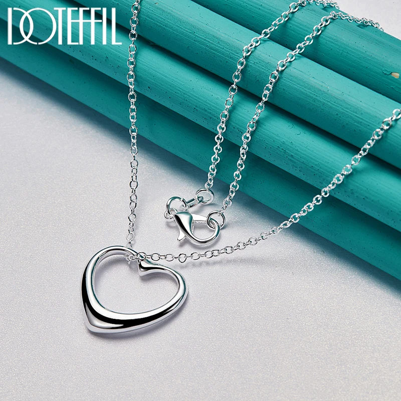 DOTEFFIL 3pcs 925 Sterling Silver Heart Earring Necklace Bracelet Set For Woman Man Wedding Party Fashion Charm Jewelry