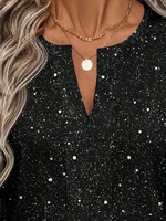 Women's Sparkly Glitter Long Sleeve Blouse V Neck Lantern Sleeve Shiny Top for Party Evening Notch Neckline - Image 5