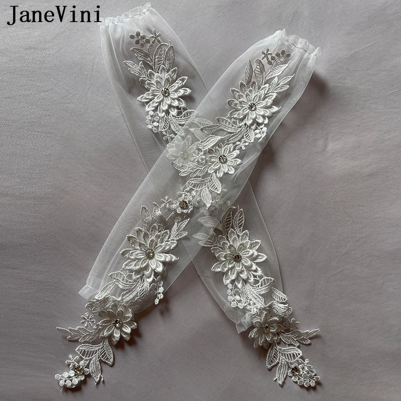 JaneVMini Appliqued Lace Gloves para mulheres, vinho vermelho, noiva frisada, tule, longo, luvas de casamento nupcial, Borgonha, sem dedos, noiva