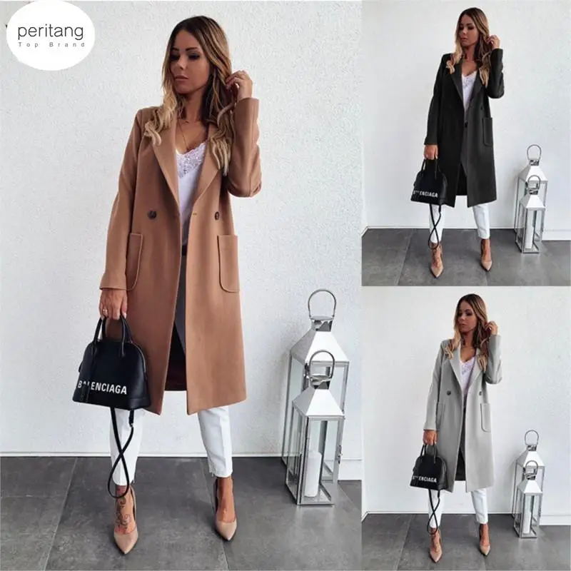 

Casaco Feminino 2024 Solid Women Turn Down Collar Autumn Winter Cassic Simple Wool Long Coat Female Robe Outerwear Manteau Femme