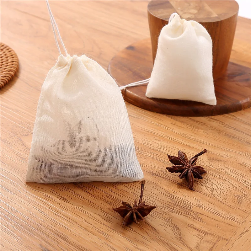 10pcs Drawstring Cotton Soup Bags Cooking Reusable Cheesecloth Filter Teabag Food Seasoning Strainer Spice Bag Mesh Making Stews