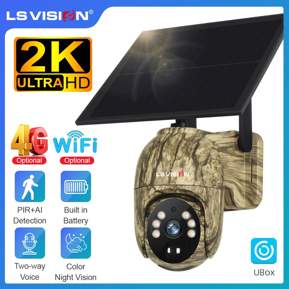 LS VISION 4MP Solar Powered Trail Camera Outdoor 2K 4G/WiFi PTZ Human/Animal Detection Two-way Talk IP66 Waterproof CCTV Cameras