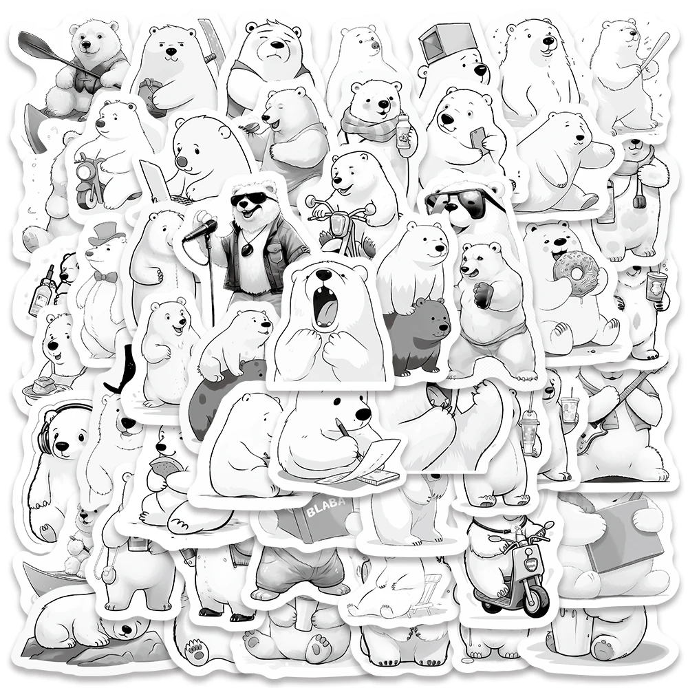 53pcs Vinyl Laptop Decals Cute Cartoon Polar Bear Animal Stickers For Luggage Guitar Phone Skateboard Waterproof Graffiti