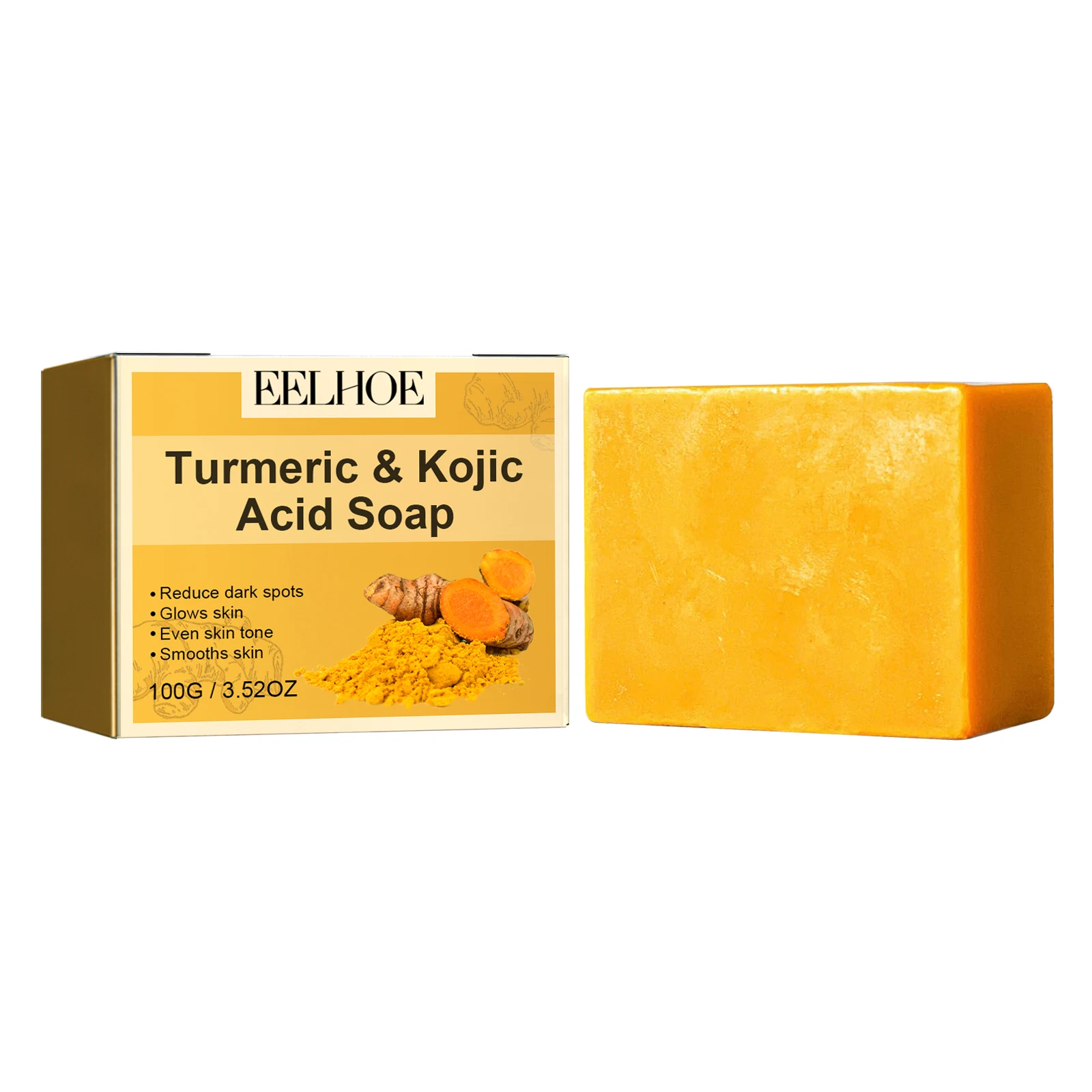 

EELHOE Turmeric Kojic Acid Soap Gently Clean Face Fade Spots Brighten Skin Tone Moisturize And Moisturize Even Skin Tone 1pcs