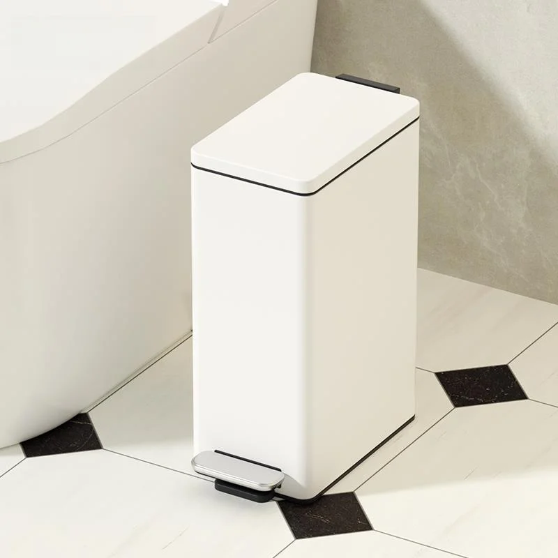 

New 2024 Bathroom Trash Can Home Use Stainless Steel Foot Pedal Small Narrow Cover Household Garbage Bin Square Shape 10L