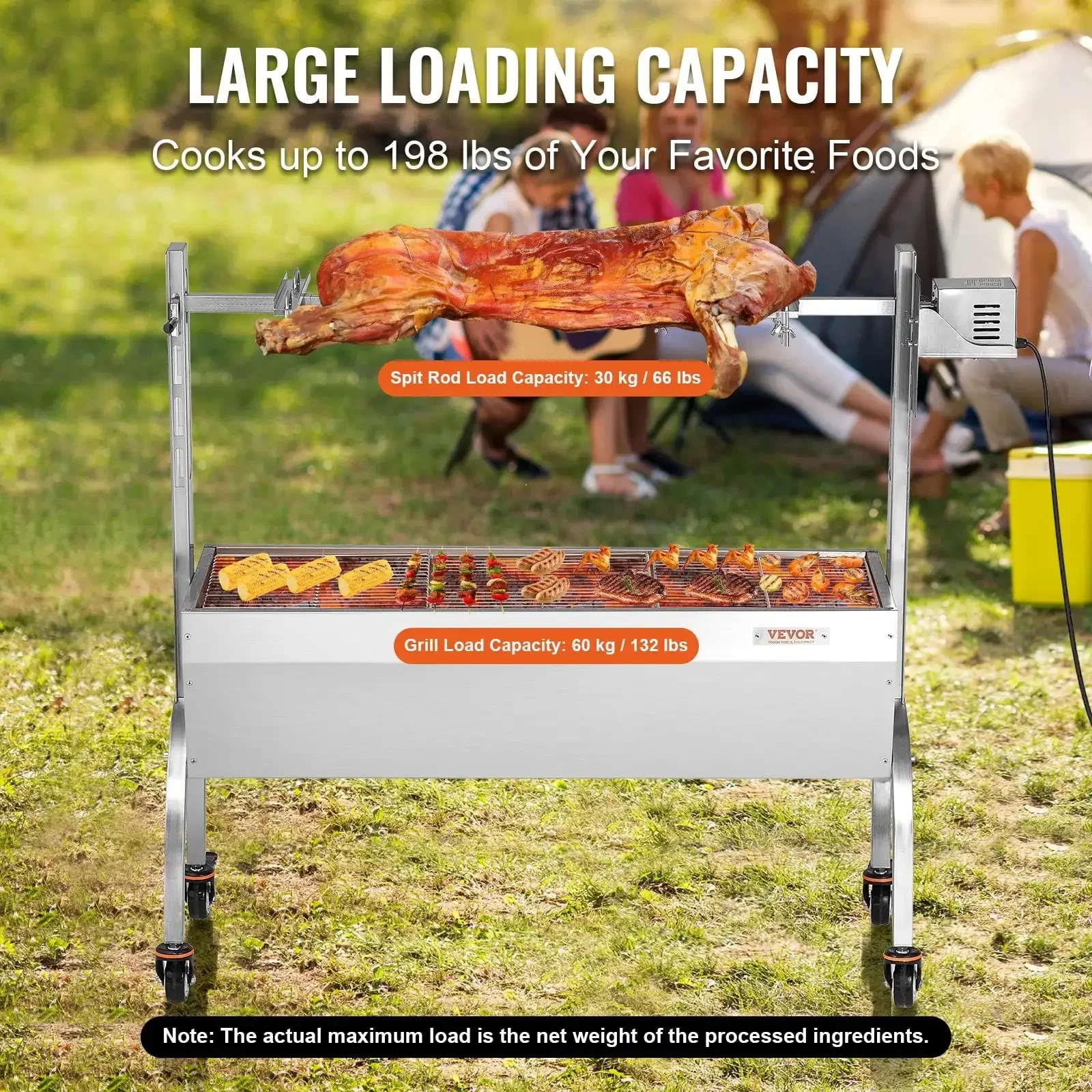 Roaster Spit Rotisserie BBQ Grill Pig Lamb Chicken Roaster 52W 198LBS