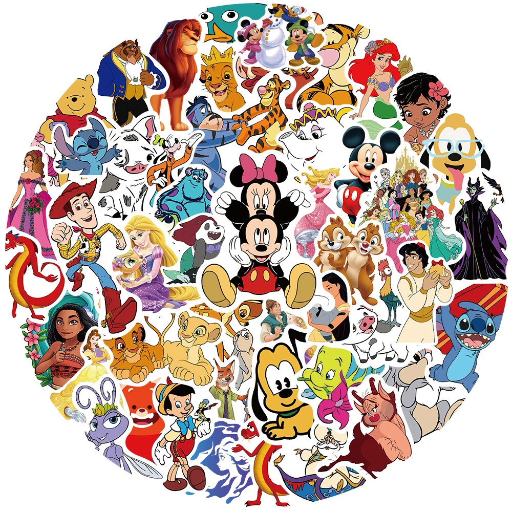 

10/30/50/100pcs Kawaii Disney Cartoon Stickers Princess Mickey Stitch Anime Decals Toy DIY Stationery Phone Cute Sticker for Kid