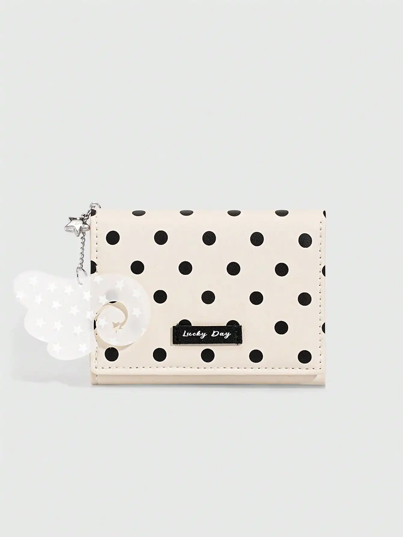 

ROMWE Kawaii 1Pc Cute Black & White Polka Dot 3-Fold Wallet With Wing Decor, Portable Coin Purse & Card Holder, Perfect Back To